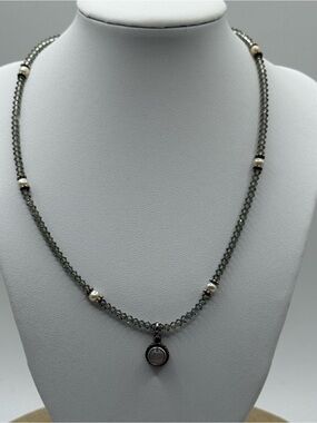 sterling silver moonstone Delicate Gray Crystal Necklace with Pearl Accents